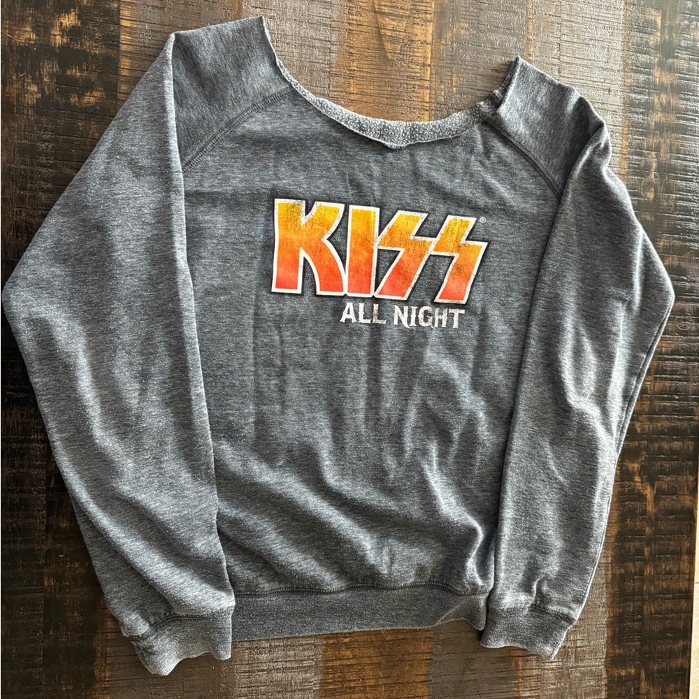 Vintage 80’s Retro KISS Band Sweatshirt Neck cut off size Large